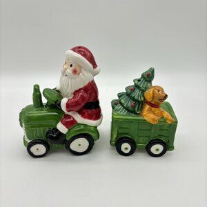 Cracker Barrel Salt Pepper Shakers Santa Tractor Dog Wagon Christmas UNUSED